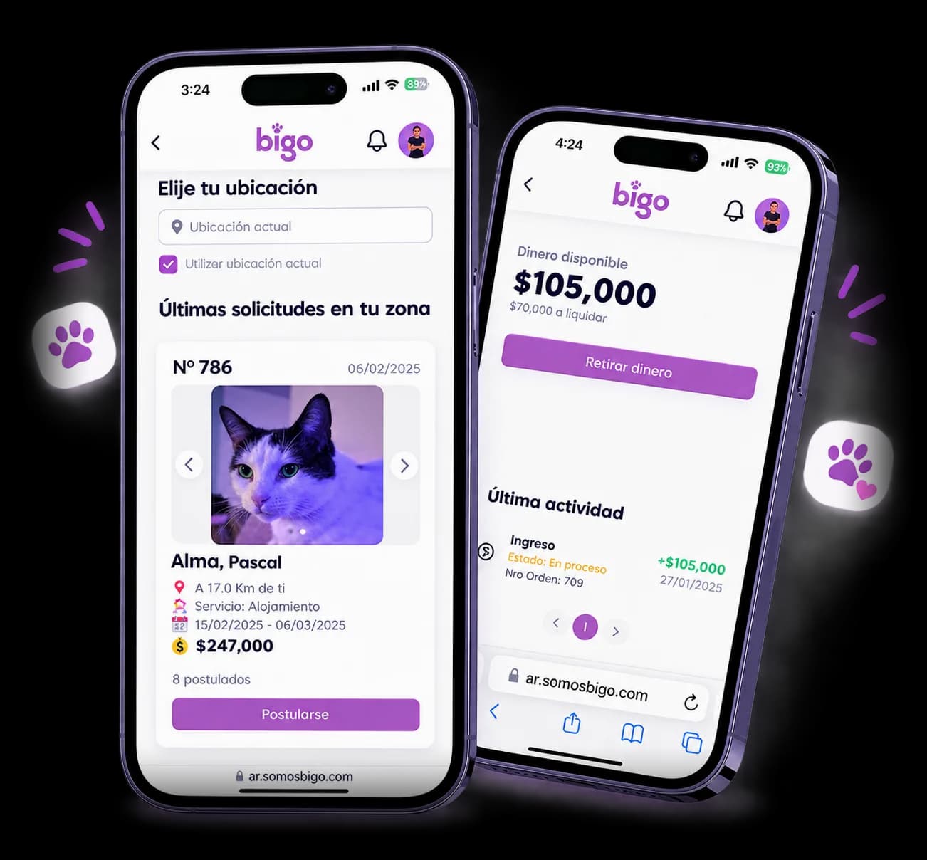 La app de SomosBigo: solicitudes de cuidado en tu zona y tu dinero disponible